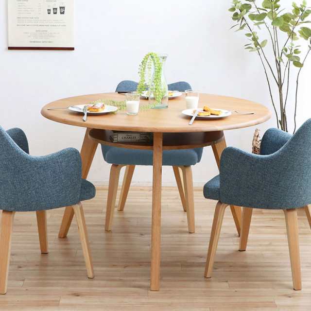 円形ダイニングテーブル 幅110 オーク無垢材 棚付き 丸テーブル カフェ