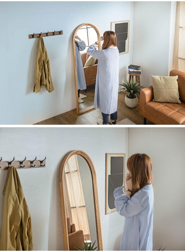 スタイルミラー アーチ型 全身鏡 姿見 60×160cm ウォールミラー 立て掛け オーク アッシュ 木製 おしゃれ リビング 寝室 玄関 壁面 スタンドミラー ワンルーム 鏡 ミラー(代引不可)【送料無料_4