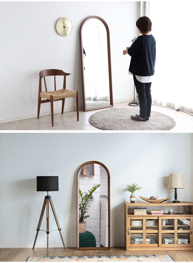 スタイルミラー アーチ型 全身鏡 姿見 60×160cm ウォールミラー 立て掛け オーク アッシュ 木製 おしゃれ リビング 寝室 玄関 壁面 スタンドミラー ワンルーム 鏡 ミラー(代引不可)【送料無料_8
