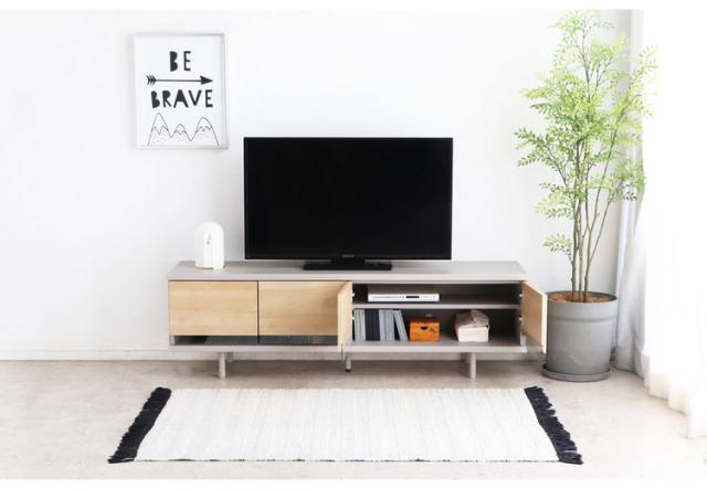 テレビ台 幅150 ローボード 日本製 リビングボード ガラス 扉 可動棚 コード穴 収納 TV台 AV収納 キャビネット 北欧 ナチュラル おしゃれ 新生活(代引不可)【送料無料】_3