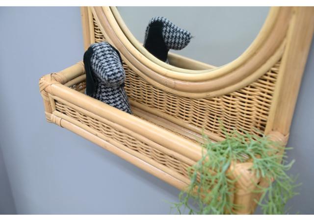 鏡 ラタン ミラー ナチュラル かわいい 壁掛け 置き型 韓国