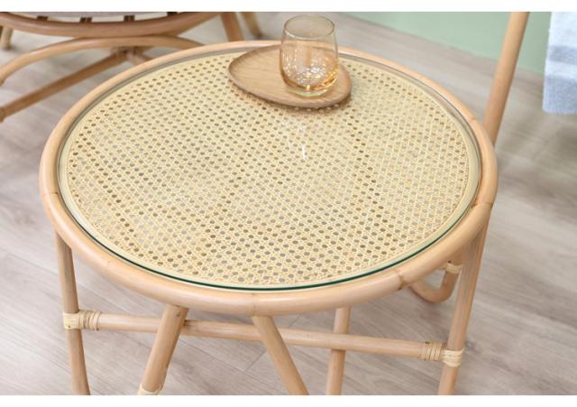 ラタンテーブル 円形 直径50cm 木製 ガラス おしゃれ センターテーブル