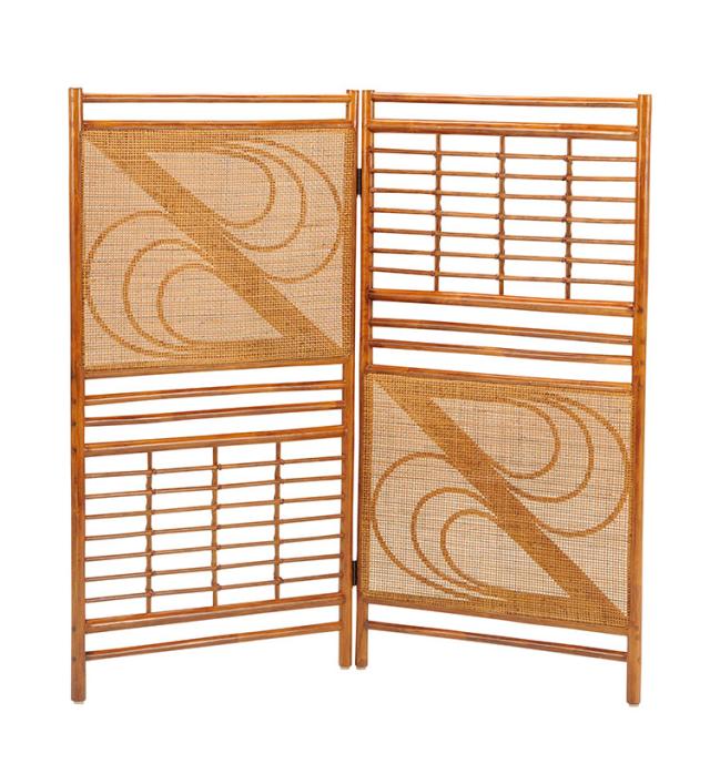 間仕切り　衝立２連　和 モダン スクリーン　　ラタン パーテション レトロ調 衝立 2連 パーテーション 間仕切り スクリーン 折りたたみ
