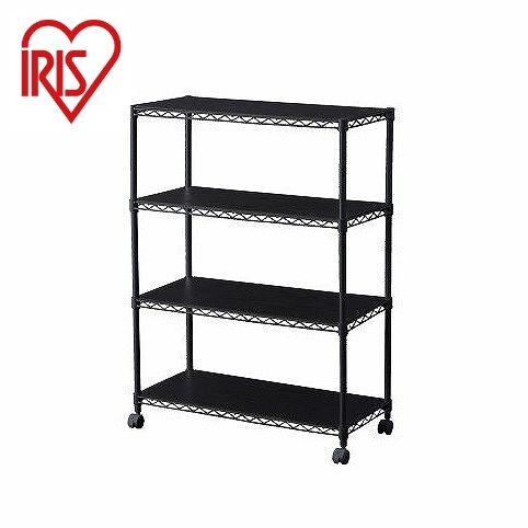 アイリスオーヤマ カラーメタルラック ウッドボード付き CMM-75104B ブラック IRIS OHYAMA(代引不可)【送料無料】の通販は