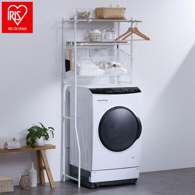 棚付きランドリーラック バスケットタイプ (ホワイト) 壁面