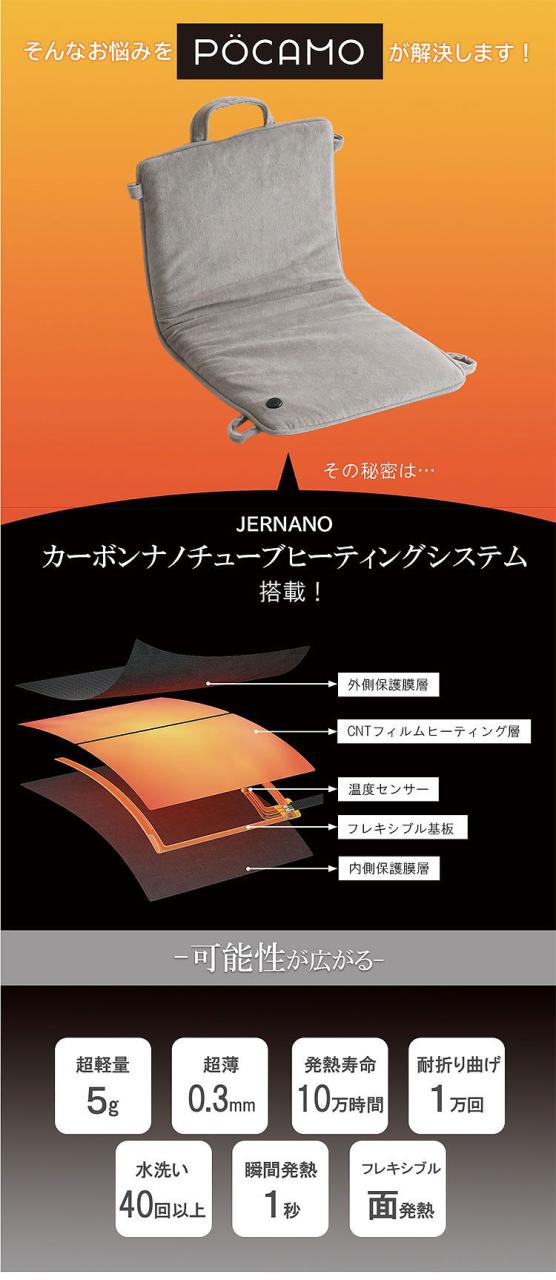モバイルヒートクッション POCAMO 幅38×奥行68×高さ3 速暖クッション 電熱クッション USBヒーター 省エネ暖房 モバイルバッテリー対応 洗えるクッション カーボンナノチューブ 暖房グッズ(代引不可)【送料無料】_2