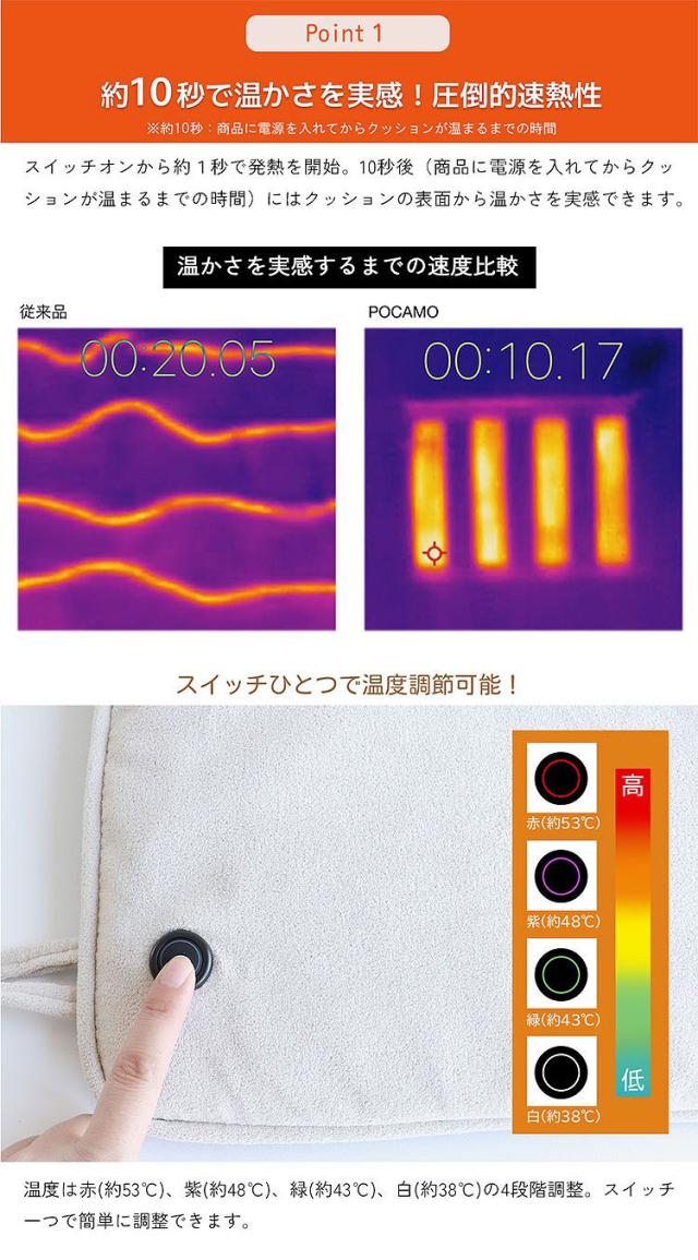 モバイルヒートクッション POCAMO 幅38×奥行68×高さ3 速暖クッション 電熱クッション USBヒーター 省エネ暖房 モバイルバッテリー対応 洗えるクッション カーボンナノチューブ 暖房グッズ(代引不可)【送料無料】_5