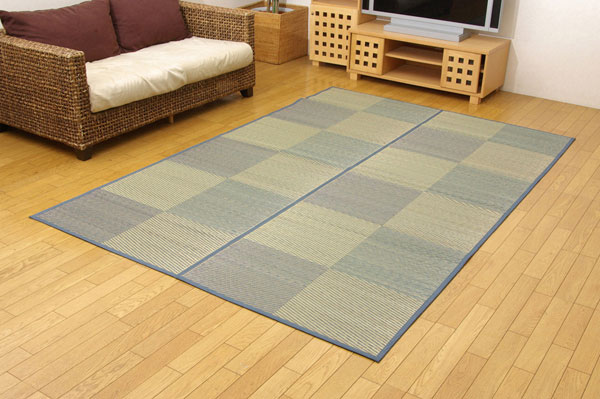い草花ござカーペット 『DXパルコ裏張CP』 ブルー 江戸間3畳（約174×261cm) （裏:不織布）【送料無料】【代引き不可】