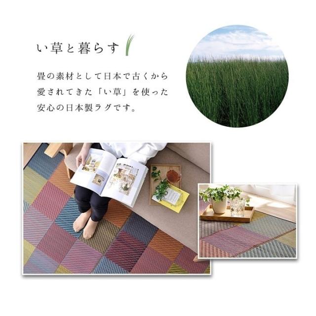 ラグ 純国産 国産 日本製 い草 抗菌防臭 自然素材 モダン 『DXカラフルブロック』 ブルー 約191×191cm カラフルブロック(代引不可)【送料無料】_3