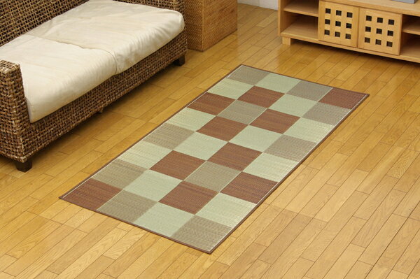 純国産 い草花ござカーペット 『ブロック』 ブラウン 江戸間1畳（約87×174cm）(代引き不可)【送料無料】の通販は 5,280円