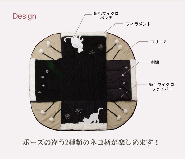 ネコ柄 省スペースこたつ薄掛け布団単品 『シャルル省S』 ベージュ 175