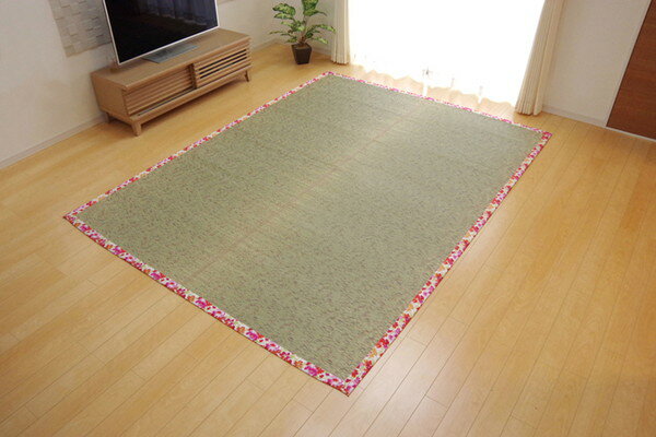 引っ敷き 引っ敷き つや消し い草 中敷 い草引っ敷き 可愛らしい花柄 『NS芳ばしさ』 さくら色 191×191(代引不可)【貨物輸送無料】