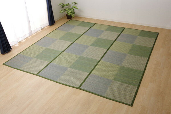 い草 ラグマット/花ござ 〔8畳 格子柄 市松柄 ブルー 江戸間8畳 約348×352cm〕 抗菌防臭 消臭 調湿 〔リビング〕 い草 花ござ ラグ マット 〔 8畳 格子柄 市松柄 ブルー 江戸間8