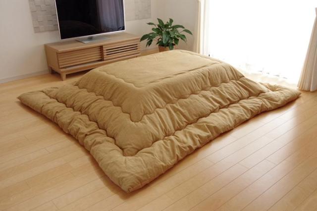 こたつ布団 正方形 掛け単品 つむぎ調 『先染めつむぎIT』 ベージュ 約