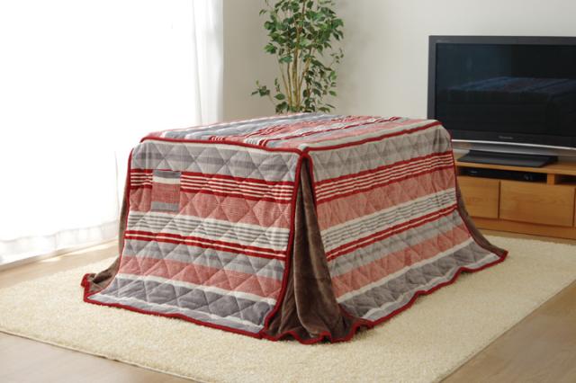 こたつ布団 長方形 ハイタイプ用 カジュアル ストライプ柄 グリーン 約235×290cm(代引不可)【送料無料】
