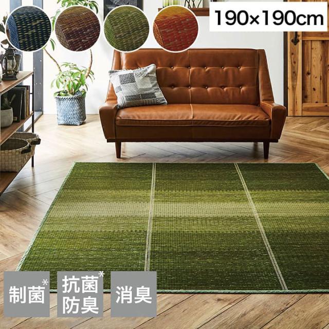 ラグ 190×190cm 小林製薬 持続性抗菌剤 KOBA-GUARD 制菌 抗菌防臭 滑り止め 不織布 夏 い草 グラデーション(代引不可)【送料無料】