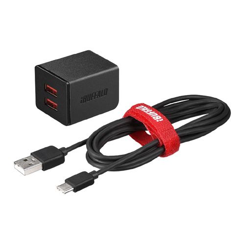 BUFFALO AC-USB 2.4A 2ポートType Cケーブル 1.5m ブラック BSMPA2402P2CBK(代引き不可)