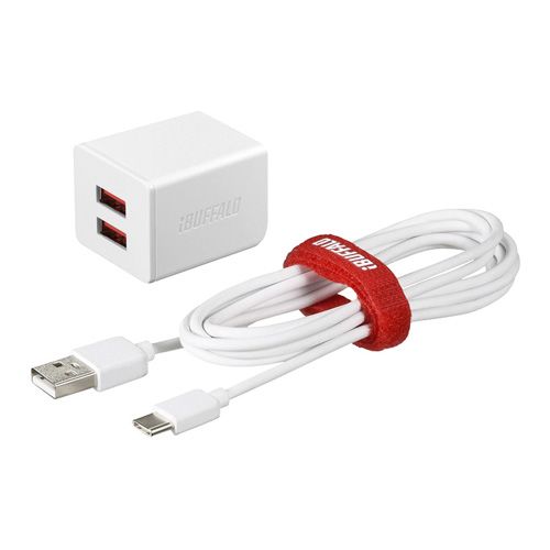 BUFFALO AC-USB 2.4A 2ポートType Cケーブル 1.5m ホワイト BSMPA2402P2CWH(代引き不可)