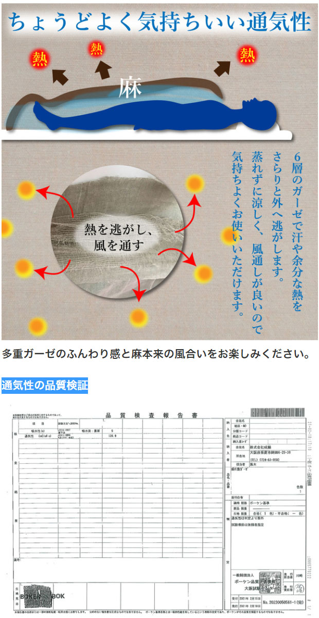 リネン100% 日本製 6層ガーゼケット 泉州産 日本製 JOGAN GAUZE 麻の葉六重ガーゼケット 麻 成願 ウォッシャブル 化粧箱入り(代引不可)【_13