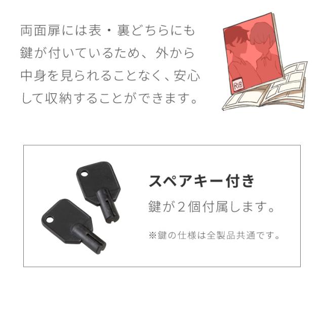 鍵付き 同人誌が入る ブックラック 片開き ブックワゴン 幅58.5 ファイルラック 扉付き キャスター付き コミケ(代引不可)【送料無料】_11