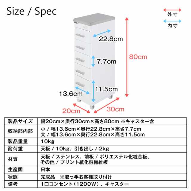 完成品 スリム ステンレス ワゴン 幅20cm 日本製 ラック 収納 すきま