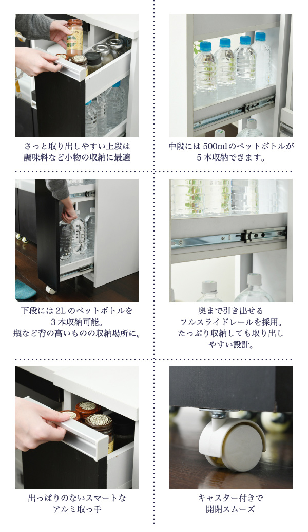 キッチン 隙間収納 ラック スリム キッチンストッカー 幅18 高さ90 奥行40 3段 ロータイプ 調味料ラック キャスター(代引不可)【送料無料】_7