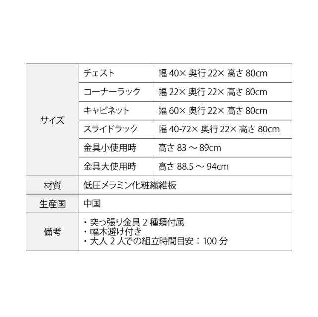 カウンター下収納 4点セット 薄型 ミニ キャビネット 両扉 付き チェスト 伸縮ラック コーナーラック 幅162 〜 194 奥行22 高さ80 突っ張り金具付 組み合わせ(代引不可)【送料無料】_5