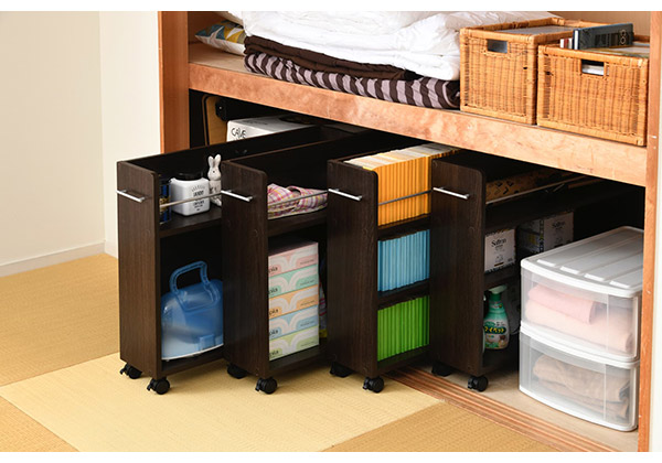 押入れ 収納 ラック 本棚 4個セット 幅19 奥行78 キャスター付き ワゴン 整理 隙間 家具 押入れ 収納 リビング 大容量(代引不可)【送料無_11
