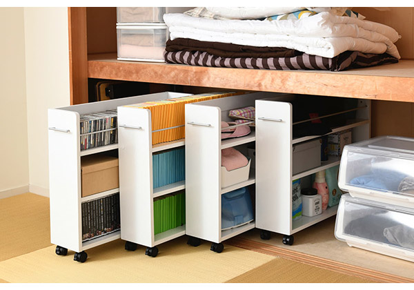 押入れ 収納 ラック 本棚 4個セット 幅19 奥行78 キャスター付き ワゴン 整理 隙間 家具 押入れ 収納 リビング 大容量(代引不可)【送料無_13