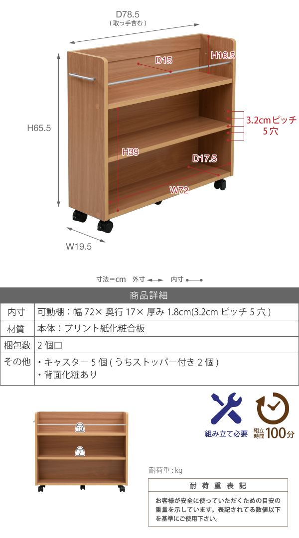 押入れ 収納 ラック 本棚 4個セット 幅19 奥行78 キャスター付き ワゴン 整理 隙間 家具 押入れ 収納 リビング 大容量(代引不可)【送料無_2