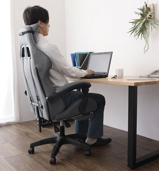 ファブリックタイプ ゲーミングチェア フットレスト付き グレー