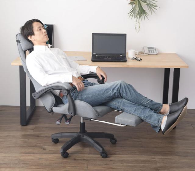 ファブリックタイプ ゲーミングチェア フットレスト付き グレー