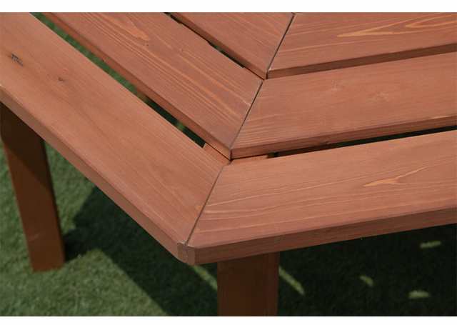 ガーデンテーブル&ベンチ4点セット 木製 六角 ブラウン 最大6人使用可能