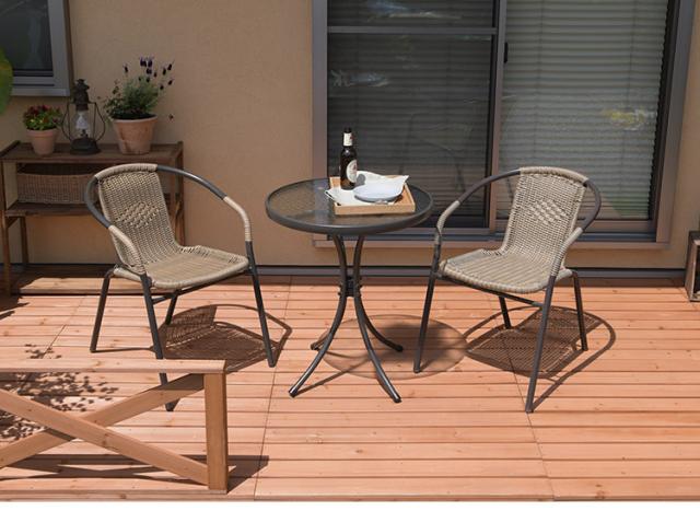 ラタンチェア 4脚セット ダークブラウン色 ラタン調 スチール脚 スタッキング 幅約54×奥行き約56×高さ約82 座面高:45cm CH-DC ラタン調ガーデンテーブル＆チェア4点セット ガーデンファニチャー