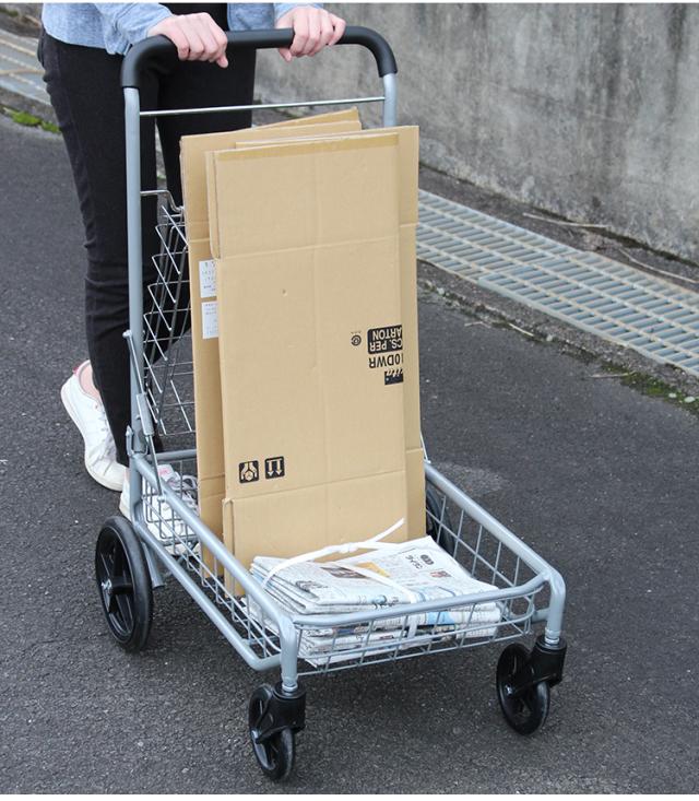 折りたたみ バスケット台車 2段 カート 合計耐荷重40kg かご付きカート キャリーカート マルチキャリー 運搬 折り畳み台車 手押し 省スペース レジャー アウトドア 買物(代引不可)【送料無料】_2