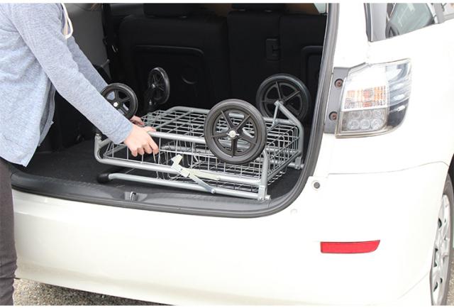 折りたたみ バスケット台車 2段 カート 合計耐荷重40kg かご付きカート キャリーカート マルチキャリー 運搬 折り畳み台車 手押し 省スペース レジャー アウトドア 買物(代引不可)【送料無料】_3