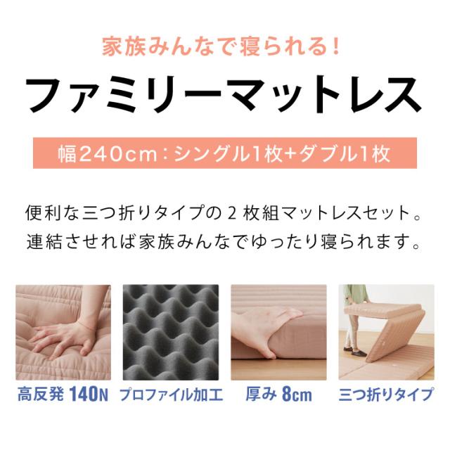 日本製 アキレス 帝人マイティトップ使用 ファミリーマットレス ワイドキング 4人用 140N マット 体圧分散 キルト 体圧分散 プロファイル加工 かため 高反発 国産 耐圧分散 ワイド プロファイル (代引不可)【送料無料】_2