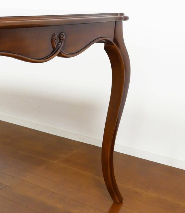 ダイニングテーブル 幅140cm マホガニー 天然木 ラッカー塗装 テーブル単品 ヴァーサ アンティーク調 高級感 おしゃれ エレガント(代引不_8