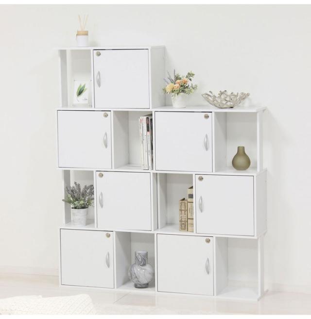 鍵付き ディスプレイラック 4段 A4ファイル収納 オープンラック