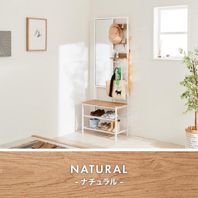 姿見 ミラー付き収納 コーディネートラック 幅62cm 奥行33cm スリム 高さ169.5cm 多機能 鏡 ミラー フック付き ハンガーラック 壁付け 間仕切り ベンチ スツール 玄関収納 ディスプレイ おしゃれ(_14