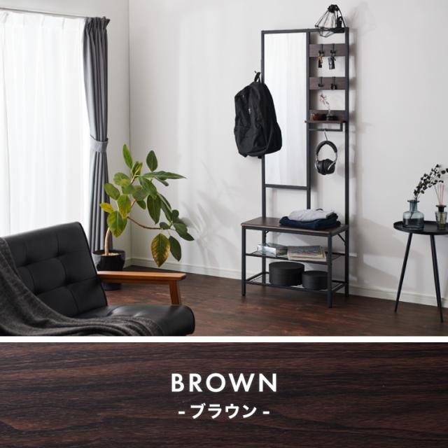 姿見 ミラー付き収納 コーディネートラック 幅62cm 奥行33cm スリム 高さ169.5cm 多機能 鏡 ミラー フック付き ハンガーラック 壁付け 間仕切り ベンチ スツール 玄関収納 ディスプレイ おしゃれ(_15