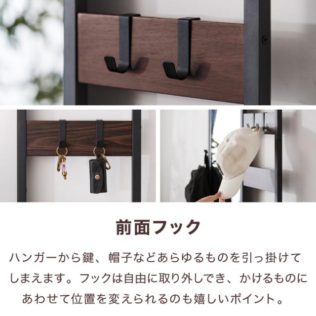 姿見 ミラー付き収納 コーディネートラック 幅62cm 奥行33cm スリム 高さ169.5cm 多機能 鏡 ミラー フック付き ハンガーラック 壁付け 間仕切り ベンチ スツール 玄関収納 ディスプレイ おしゃれ(_4