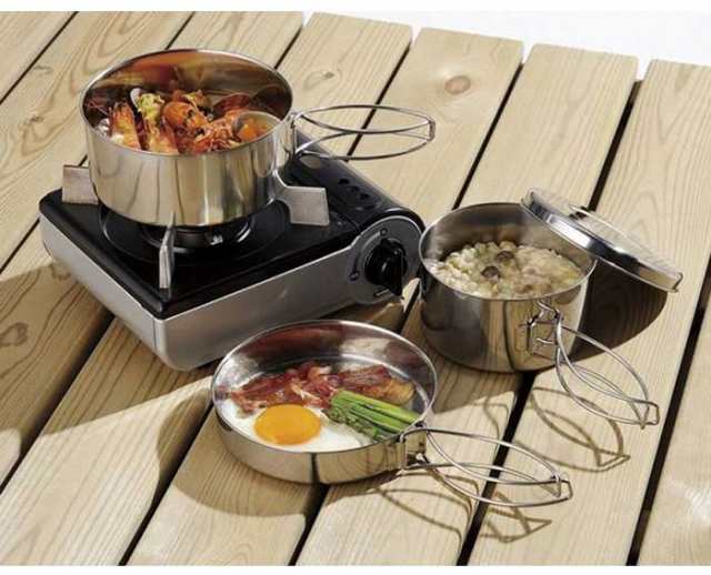 キャンプ 食器 ステンレス 4点セット 折りたたみ 収納袋付き