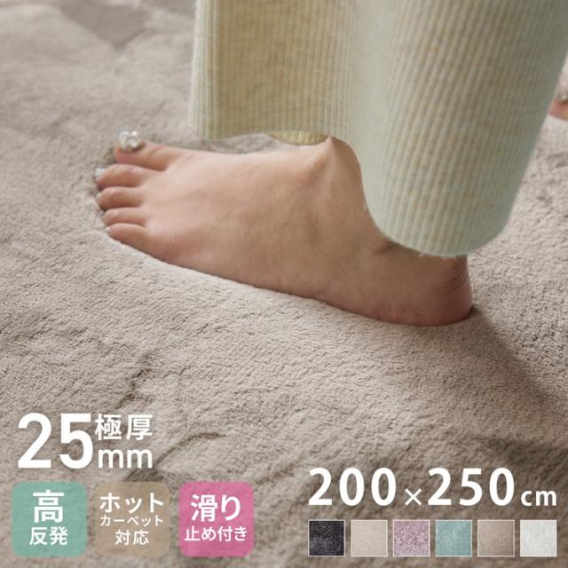 極厚高反発ラグ 200×250cm 極厚25mm 長方形 フランネル 撥水 防音 滑り止め付 クッション性 マイクロファイバー オールシーズン ラグ ラグマット マット カーペット ラグカーペット ウレタン【