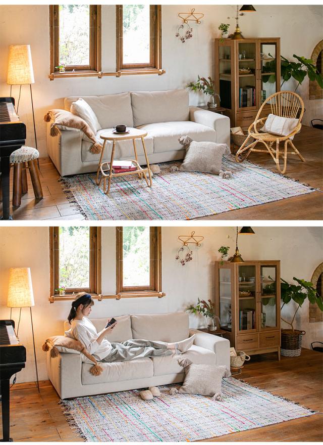 3人掛け ローソファ 幅195cm コットン100%帆布生地 羽毛 木脚 完成品 おしゃれ 北欧 シンプル 3人用 2人用 2人掛け 新生活 一人暮らし(代引不可)【送料無料】_4