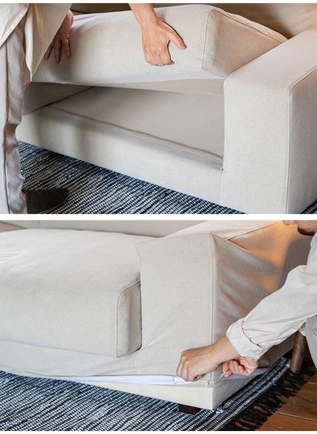 3人掛け ローソファ 幅195cm コットン100%帆布生地 羽毛 木脚 完成品 おしゃれ 北欧 シンプル 3人用 2人用 2人掛け 新生活 一人暮らし(代引不可)【送料無料】_8