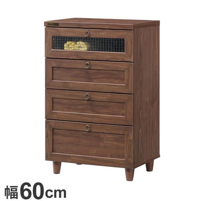 収納棚 チェスト 幅60cm 4段 木目調 タンス 箪笥 ガラス調 扉 シンプル かわいい おしゃれ 北欧 新生活 一人暮らし(代引不可)【送料無料】の通販は 16,350円