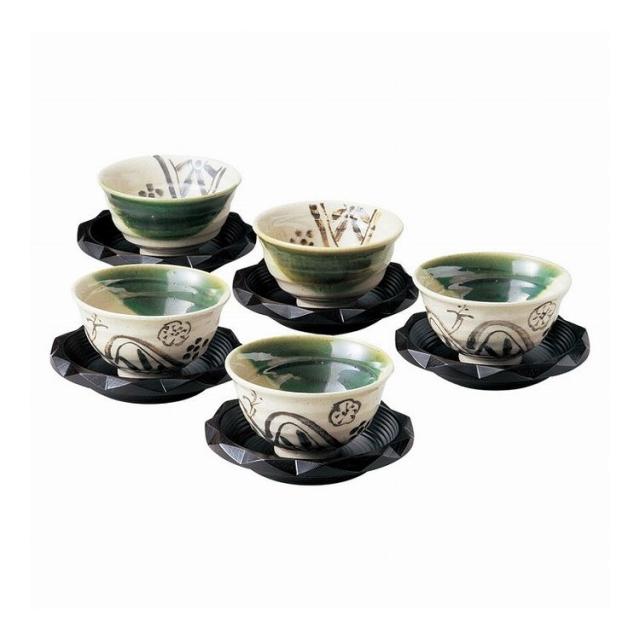 ブランド通販 織部描絵煎茶5客揃 1007-6 匠魅(代引不可)【送料無料】の 和陶器 工芸品