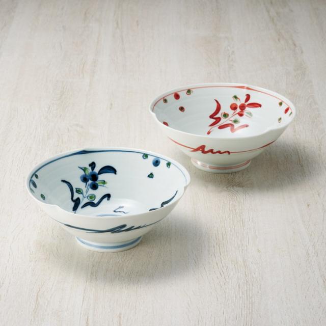 万歴 手描き6寸多用鉢ペア 波佐見焼 20594(代引不可)【送料無料】