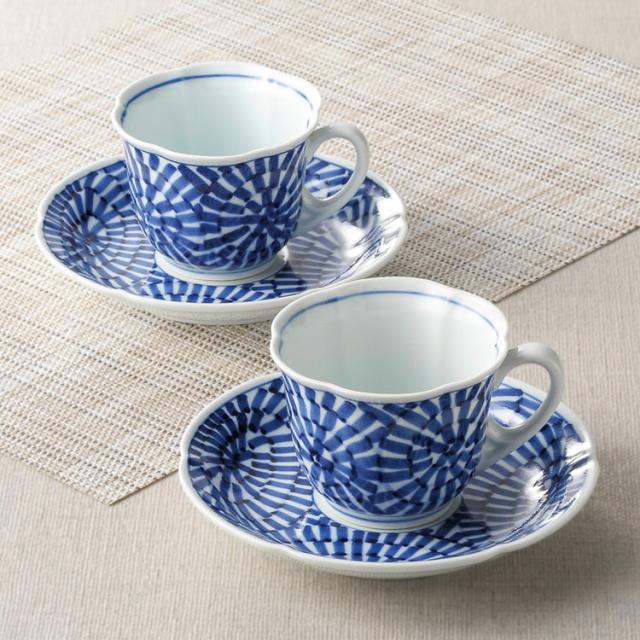 タコ唐草絵(手描) 珈琲碗皿2客揃 波佐見焼 和陶器 007-243M(代引不可)【送料無料】